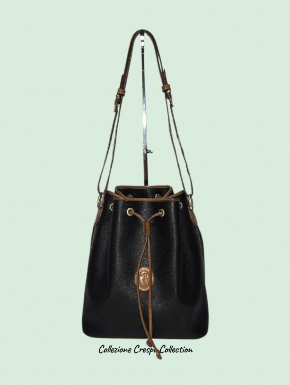 Trussardi-(Vintage) Collezione Crespo Canvas Leather Bucket Bag-EUC